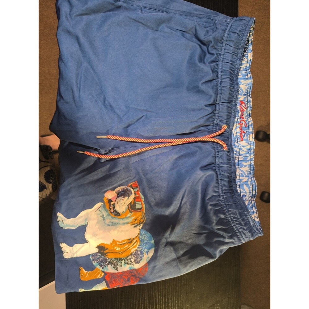 MENS ROBERT GRAHAM BULLDOG LINED BLUE SWIM BOARD SHORTS SIZE M